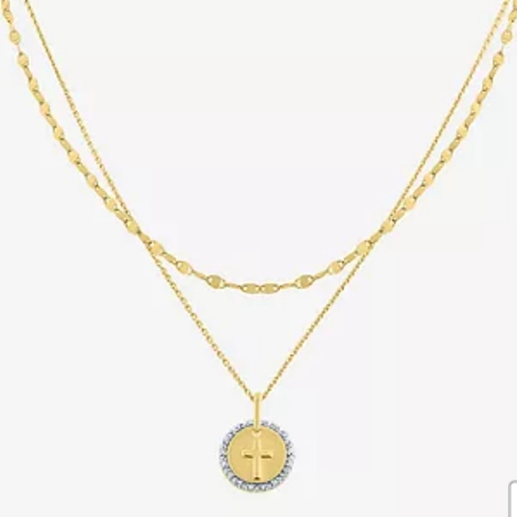 2pc Diamond Necklace 14k gold over silver chain 18 inches - Picture 2 of 3